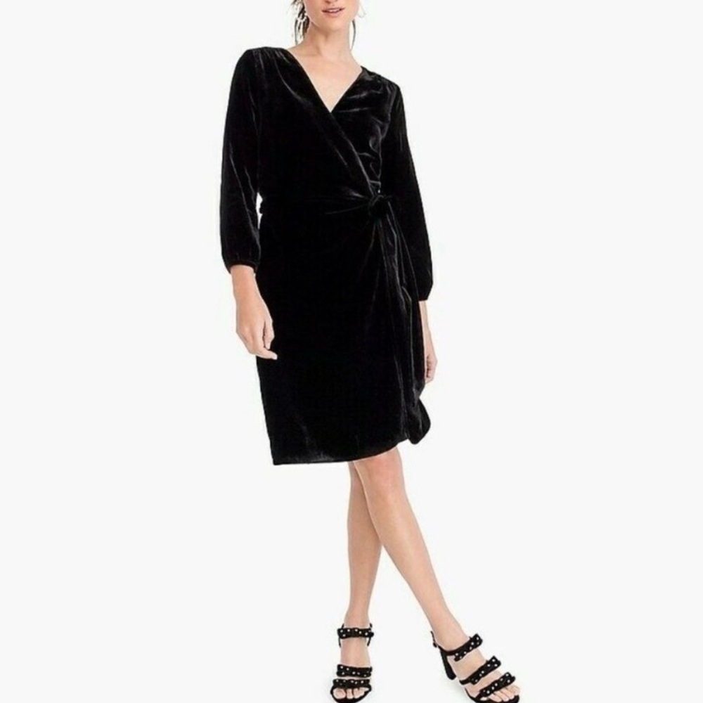 J.Crew Dress Women's 4 Black Velvet Wrap Dress Belted Surplice Cocktail Holiday